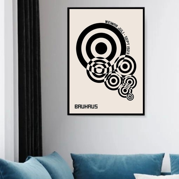 Quadro Decorativo Bauhaus Círculos Bege E Preto  - 70x50cm Mo