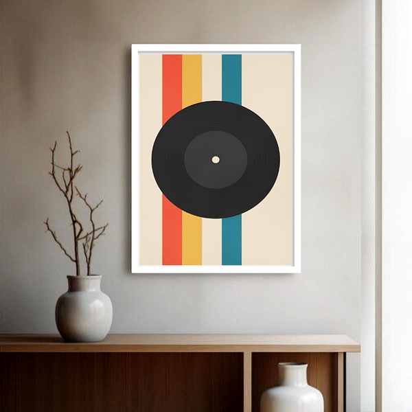 Quadro Decorativo Bauhaus Disco  - 70x50cm Moldura Preta