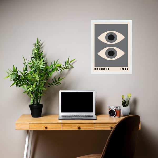 Quadro Decorativo Bauhaus Olhos Cinza 24x18cm - Com Vidro Mol