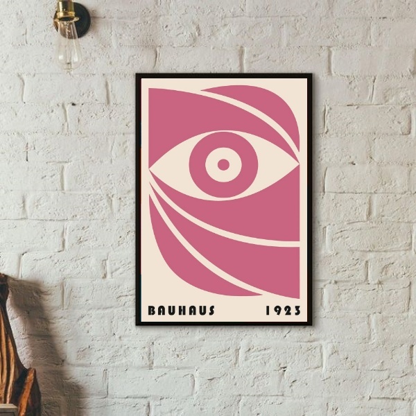 Quadro Decorativo Bauhaus Pink Eye 24x18cm - Com Vidro Moldur