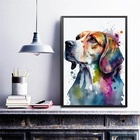 Quadro Decorativo Beagle Aquarela 45x34cm - Com Vidro Moldura
