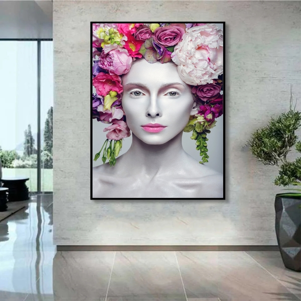 Quadro Decorativo Beautiful Flower Queen Com Moldura Preto 90