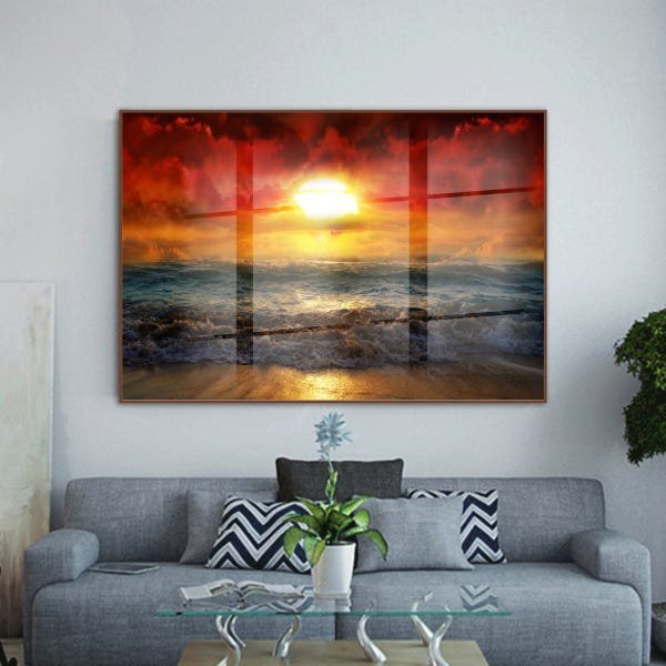 Quadro Decorativo Beautiful Sunset Com Moldura Marrom E Vidro