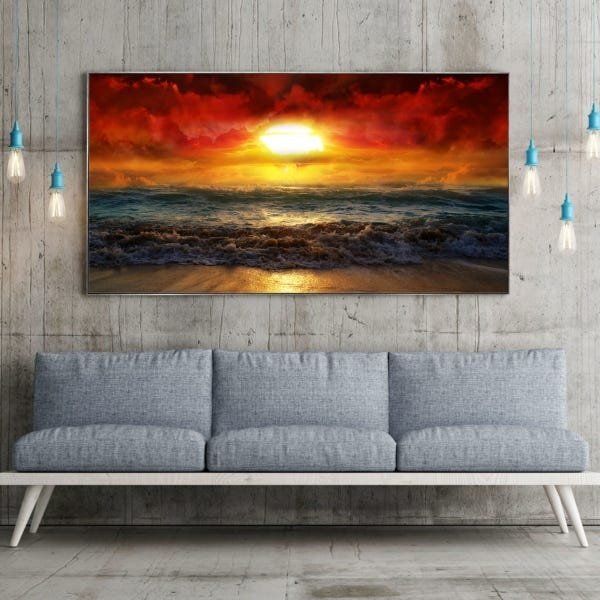 Quadro Decorativo Beautiful Sunset Com Moldura Prata 100x70