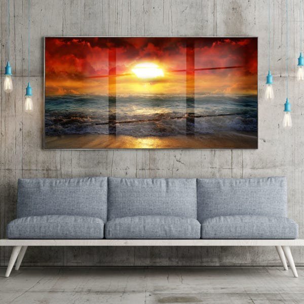 Quadro Decorativo Beautiful Sunset Com Moldura Prata E Vidro