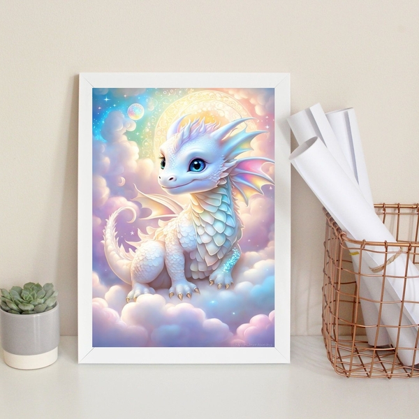 Quadro Decorativo Bebê Dragão 24x18cm - Com Vidro Moldura:mad