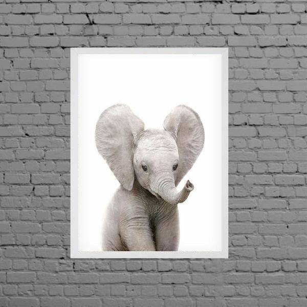 Quadro Decorativo Bebê Elefantinho 33x24cm - Com Vidro Moldur