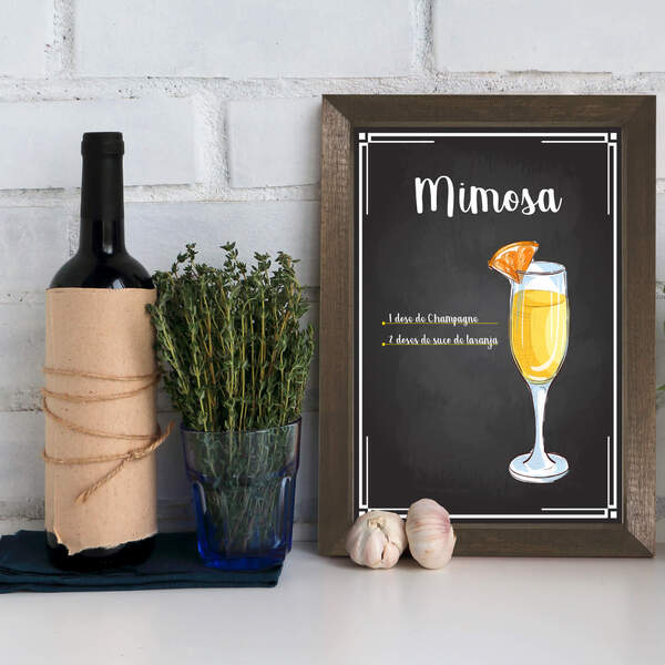 Quadro Decorativo Bebida Mimosa 22x32cm Moldura Marrom