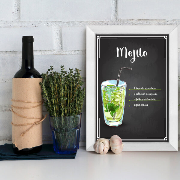 Quadro Decorativo Bebida Mojito 22x32 com Moldura Branca