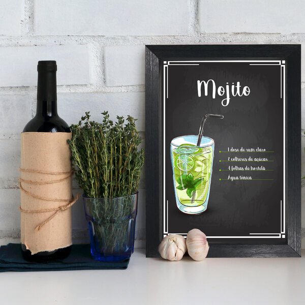 Quadro Decorativo Bebida Mojito 22x32 com Moldura Preta