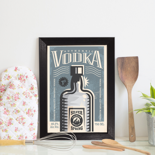 Quadro Decorativo Bebida Vintage Vodka 33x43 Moldura Preta