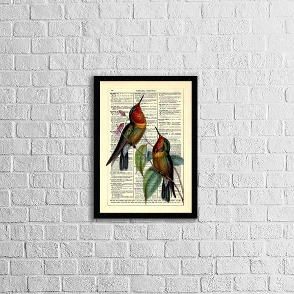 Quadro Decorativo Beija Flores Vintage 33x24cm - Com Vidro Mo