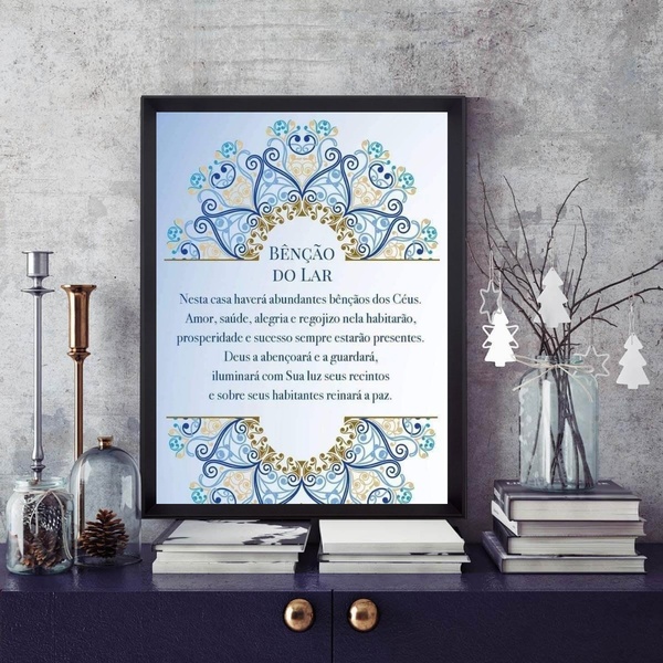 Quadro Decorativo Benção Do Lar 24x18cm - Com Vidro Moldura B