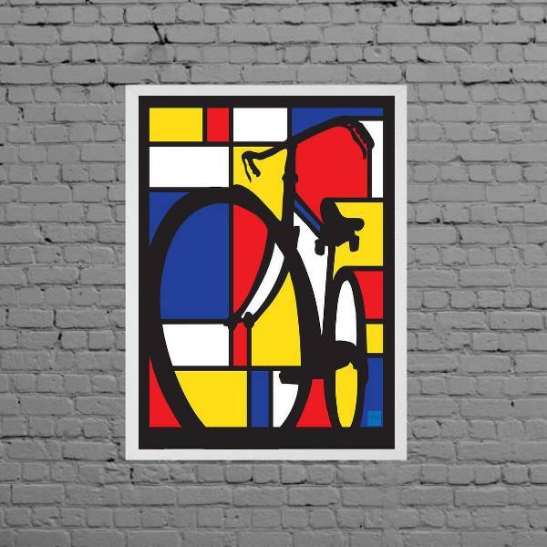 Quadro Decorativo Bicicleta Mondrian 24x18cm - Com Vidro Mold