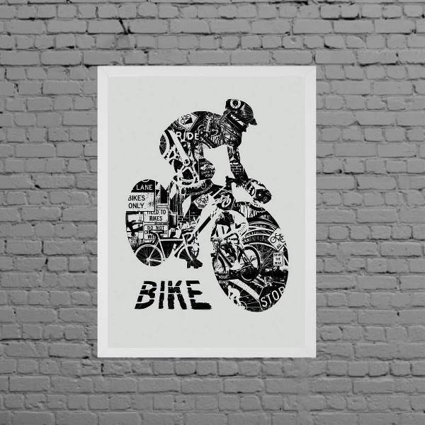 Quadro Decorativo Bike Art 33x24cm Moldura:madeira Preta