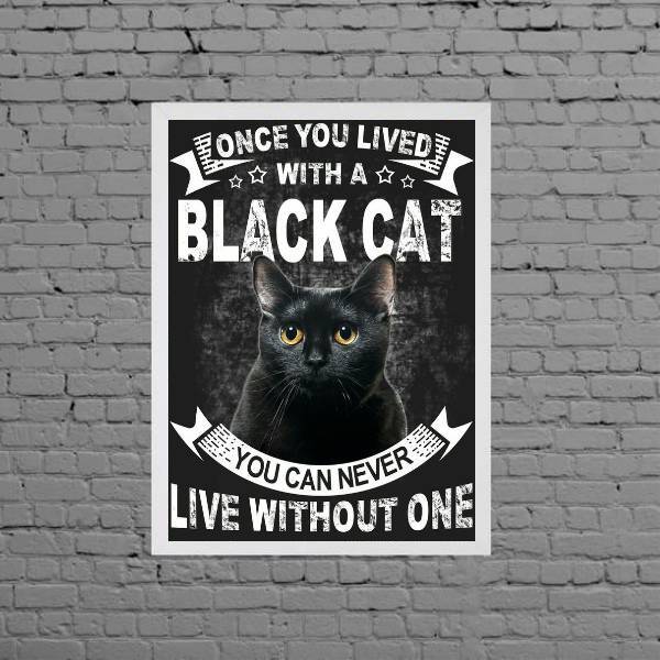 Quadro Decorativo Black Cat 33x24cm - Com Vidro Moldura:madei