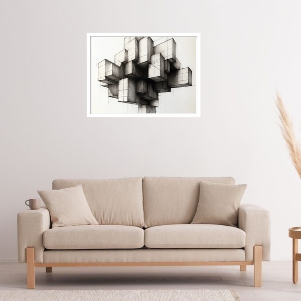 Quadro Decorativo Blocos Geométrico Abstrato  - 50x70cm Moldu