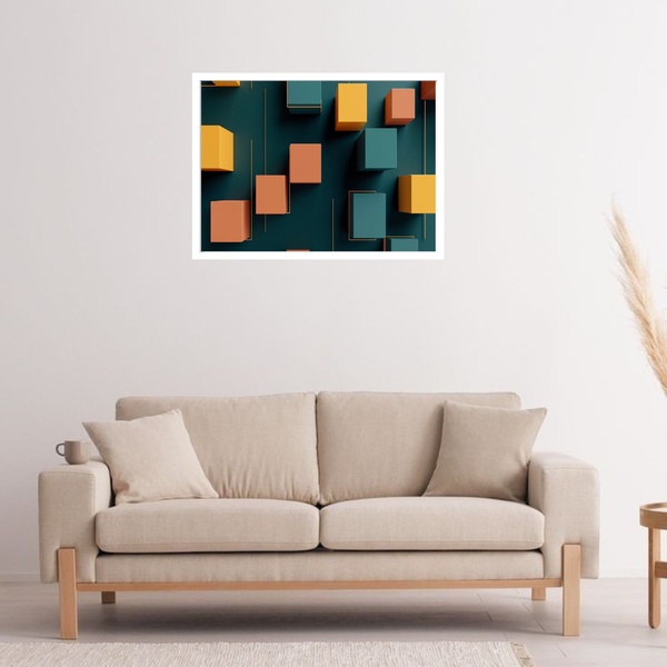 Quadro Decorativo Blocos Verde Amarelo Geométrico  - 50x70cm