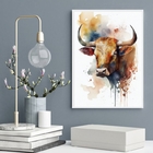 Quadro Decorativo Boi Aquarela 33x24cm - Com Vidro Moldura:ma