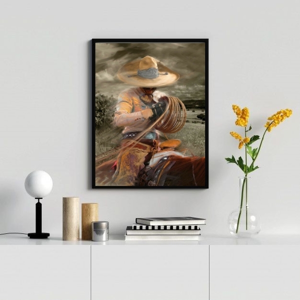 Quadro Decorativo Boiadeiro arte 33x24cm - Com Vidro Moldura: