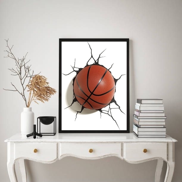 Quadro Decorativo Bola De Basquete 3d 24x18cm - Com Vidro Mol