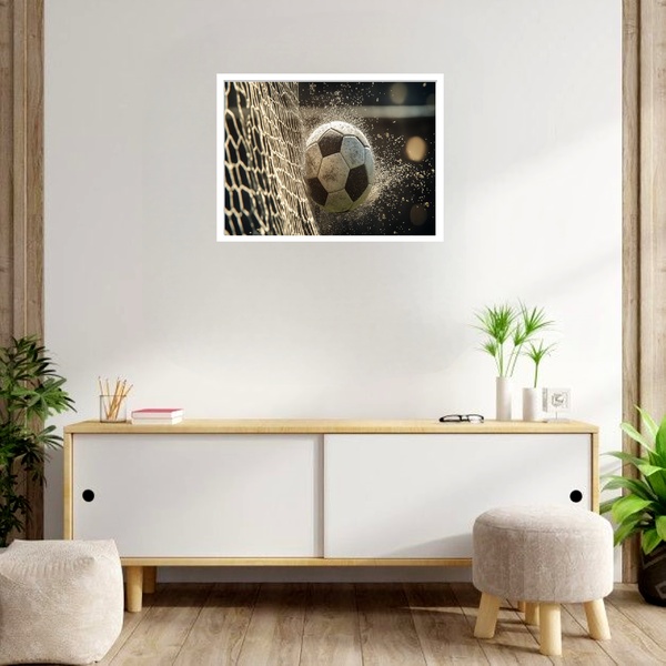 Quadro Decorativo Bola Futebol Rede  - 50x70cm Moldura Preta