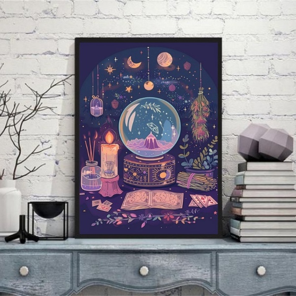 Quadro Decorativo Bola Mágica De Cristal 33x24cm Moldura Preta