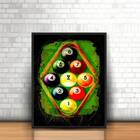 Quadro Decorativo Bolas De Sinuca 24x18cm - Com Vidro Moldura