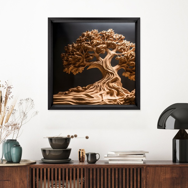 Quadro Decorativo Bonsai Colorido com Vidro 70x70x2,8cm Tropical
