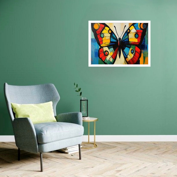 Quadro Decorativo Borboleta Abstrata  - 50x70cm Moldura Preta
