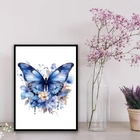 Quadro Decorativo Borboleta Azul Aquarela 24x18cm - Com Vidro