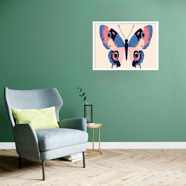 Quadro Decorativo Borboleta Azul Rose  - 50x70cm Moldura Preta