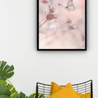 Quadro Decorativo Borboleta Flores Bege  - 70x50cm Moldura Br