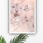 Quadro Decorativo Borboleta Flores Bege  - 70x50cm Moldura Br
