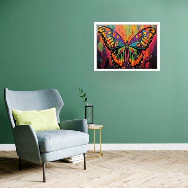 Quadro Decorativo Borboleta Ilustração  - 50x70cm Moldura Pre
