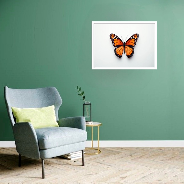 Quadro Decorativo Borboleta Laranja  - 50x70cm Moldura Preta