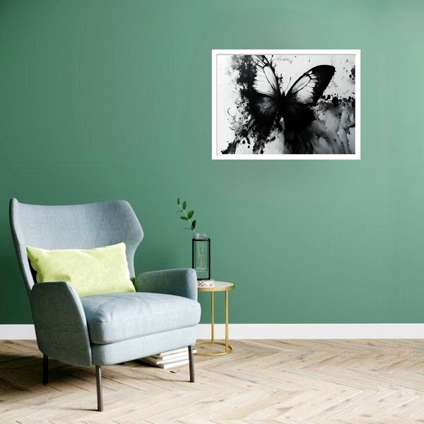 Quadro Decorativo Borboleta Monocromática  - 50x70cm Moldura
