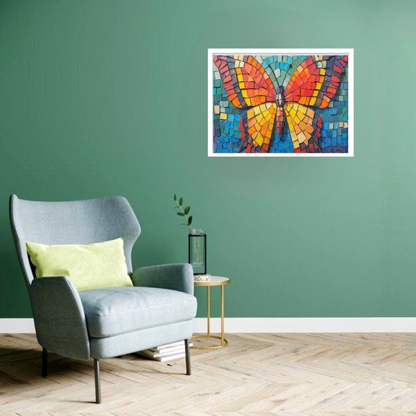 Quadro Decorativo Borboleta Mosaico  - 50x70cm Moldura Preta