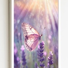 Quadro Decorativo Borboleta Rosa Raios Sol  - 70x50cm Moldura