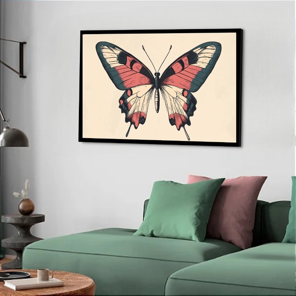 Quadro Decorativo Borboleta Verde Vintage  - 50x70cm Moldura
