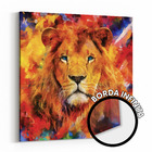 Quadro Decorativo Borda Infinita Leão Abstrato Colorido Sala