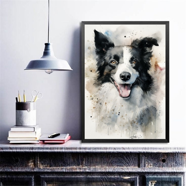 Quadro Decorativo Border Colie Aquarela 33x24cm - Com Vidro M