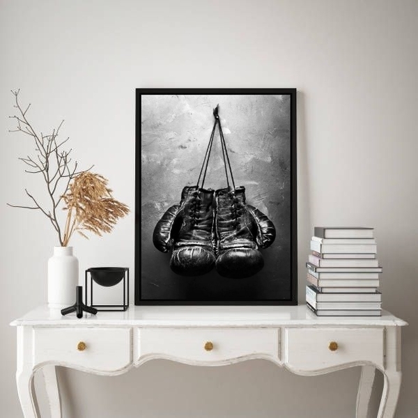 Quadro Decorativo Boxe- Luvas 33x24cm - Com Vidro Moldura:mad