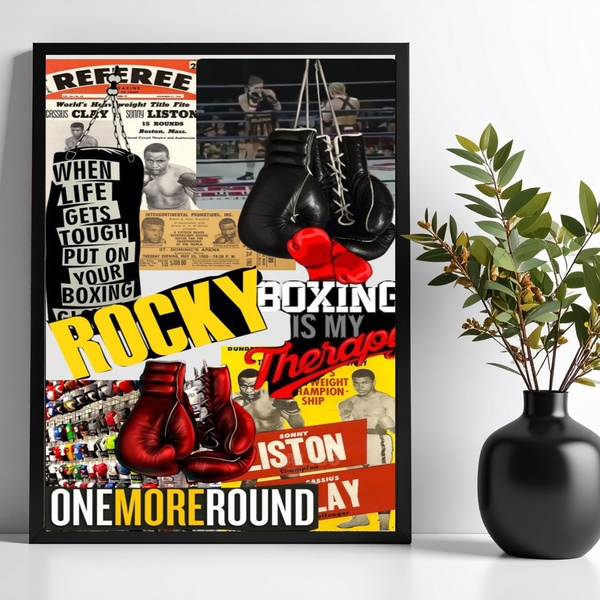 Quadro Decorativo Boxe Colagem 33x24cm - Com Vidro Moldura Pr