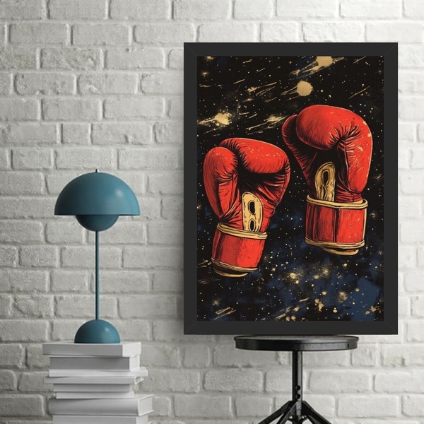 Quadro Decorativo Boxe - Luvas Vermelhas 24x18cm Moldura Bran