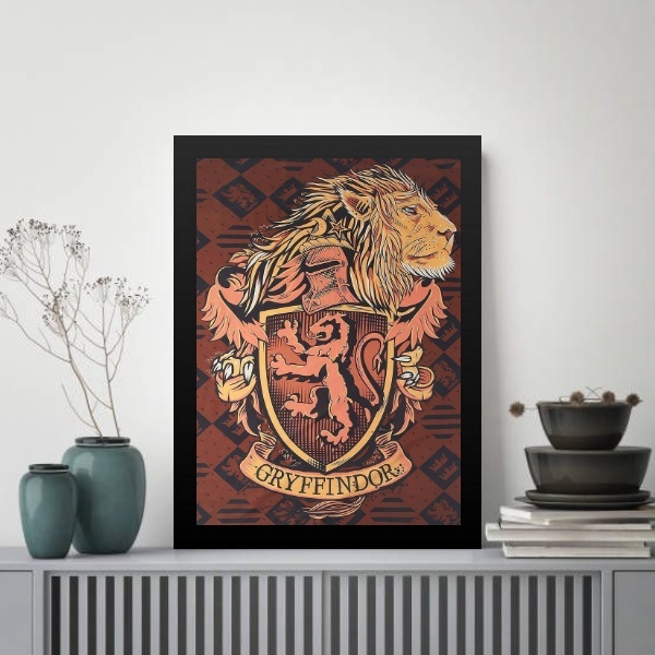 Quadro Decorativo Brasão Gryffindor 33x24cm Moldura Preta