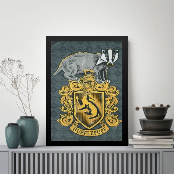 Quadro Decorativo Brasão Hufflepuff 33x24cm - Com Vidro Moldu