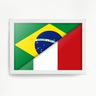 Quadro Decorativo Brasil Itália Bandeiras 24x18cm - Com Vidro