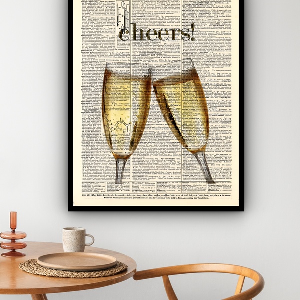 Quadro Decorativo Brinde Cheers Bar Vintage  - 70x50cm Moldur