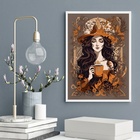 Quadro Decorativo Bruxa - Café 45x34cm - Com Vidro Moldura Pr